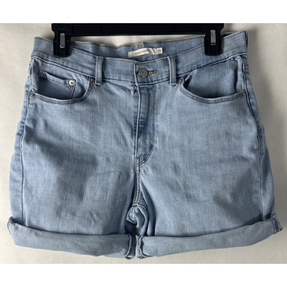 Levi's Womens Classic Shorts Size W28 Mid Rise Denim Red Tag Light Blue‎ D22